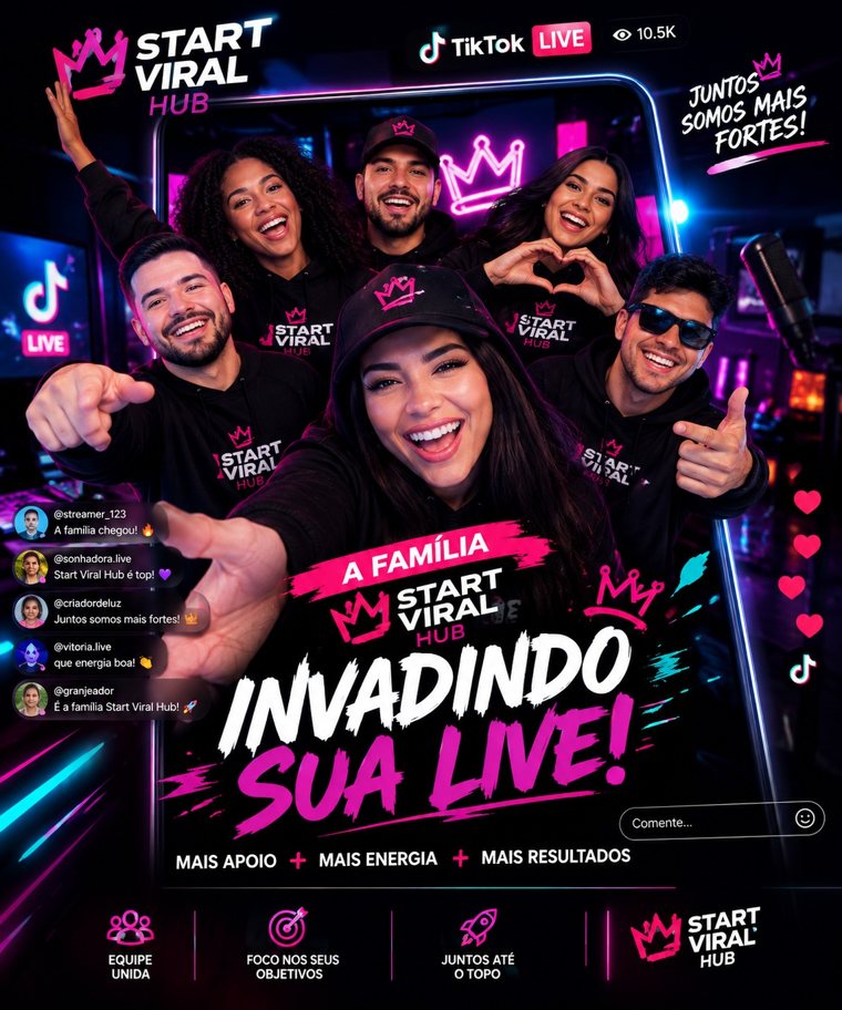A família Start Viral Hub invadindo a live
